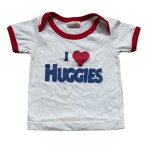 Huggies Vintage Baby White Cotton Ringer T-Shirt Size Made in Canada 🇨🇦 Size 12M